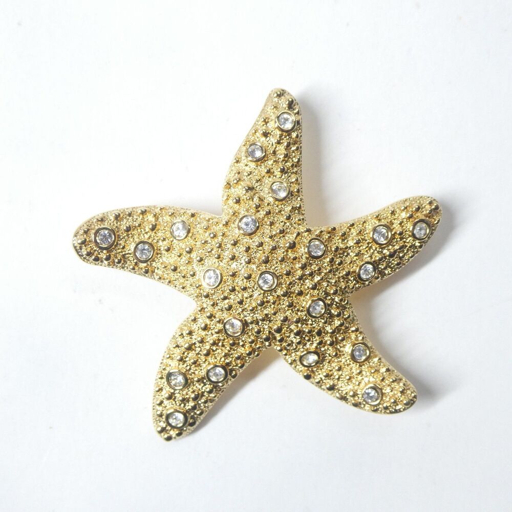 Starfish Pin Swarovski Crystal Goldtone Vintage Brooch Signed